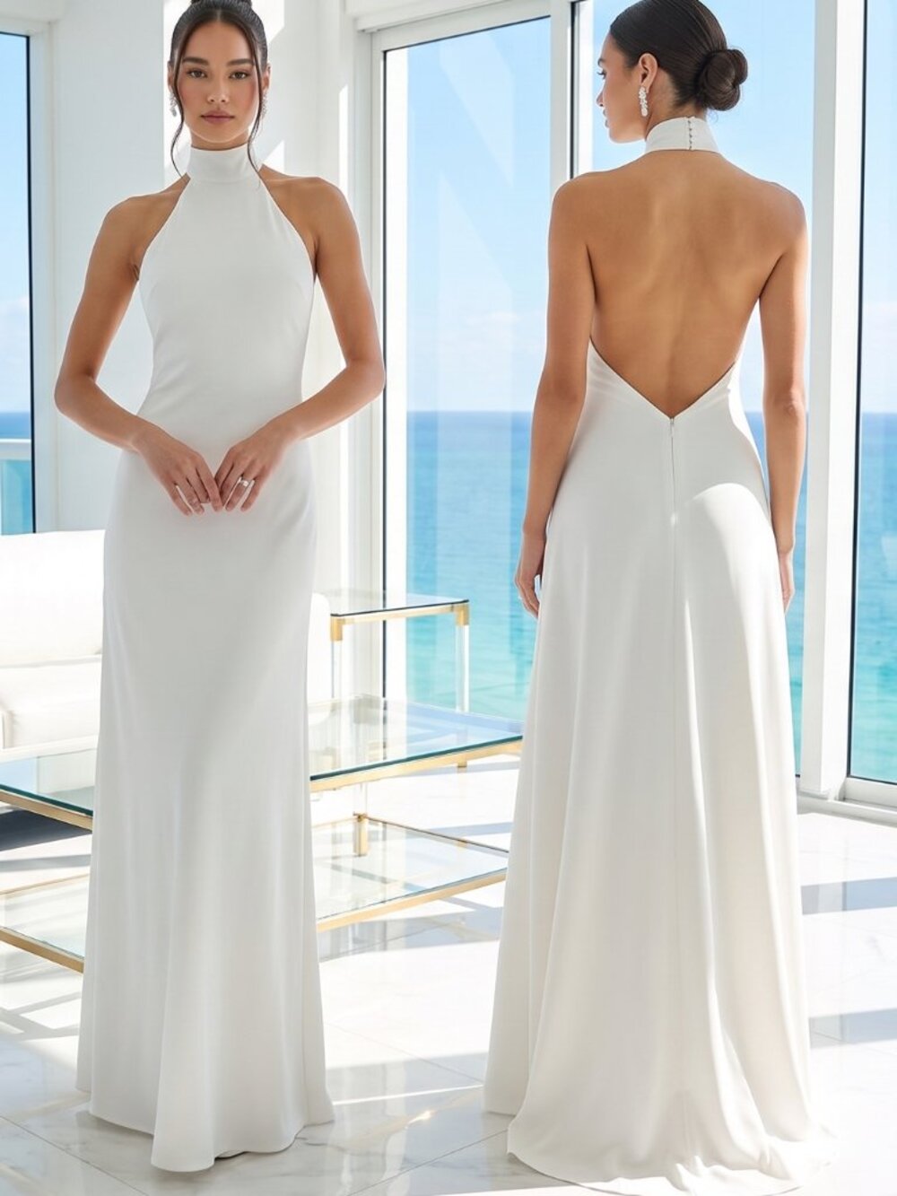 NEW! LULUS Alaura halter dramatic open back maxi dress wedding event XXS